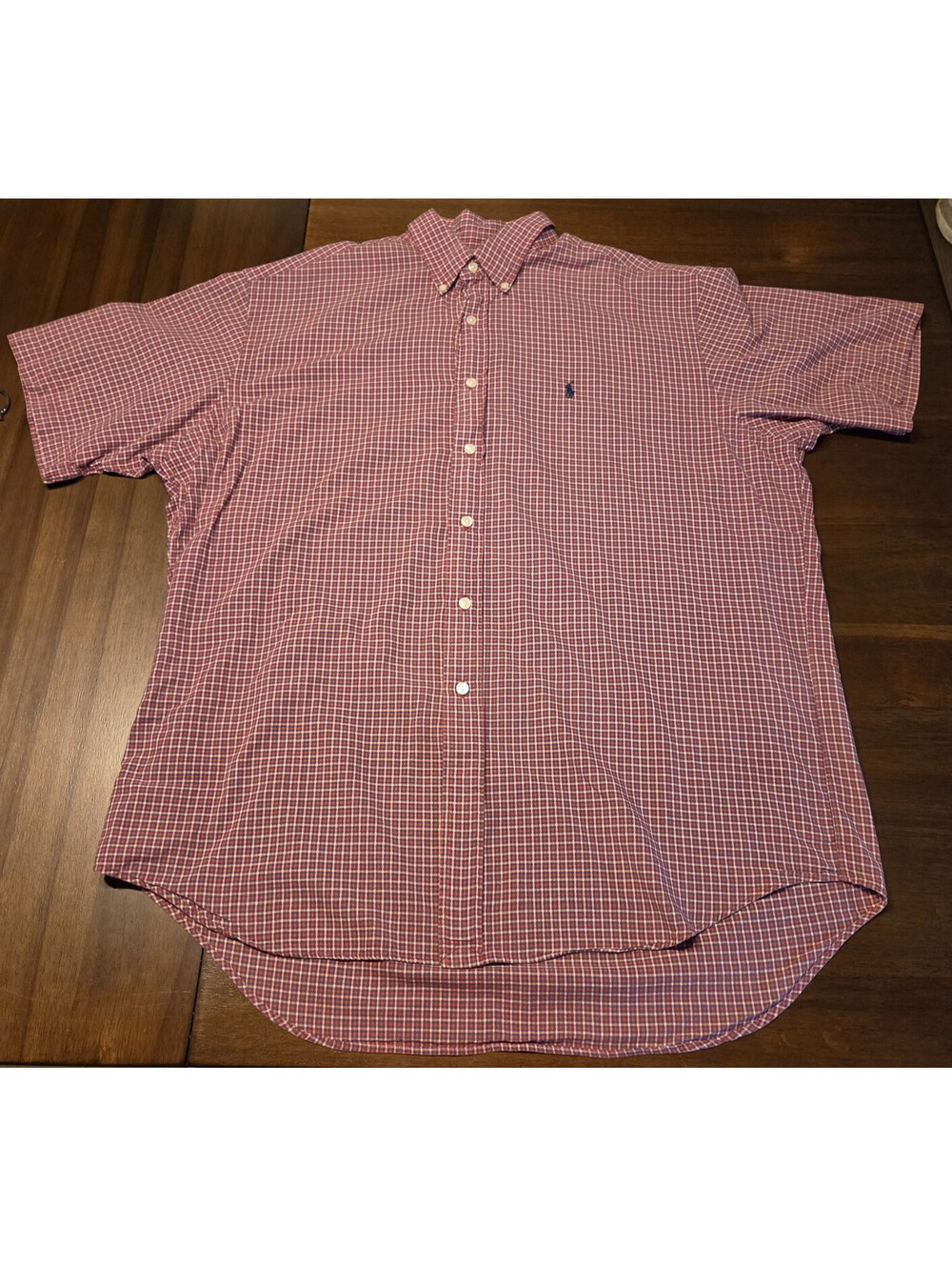 Ralph Lauren Blake Shirt Mens XL Red Blue Plaid 26x31 Short Sleeve 100% Cotton